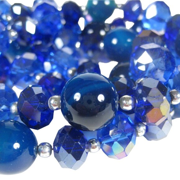 Statement Necklace Glass Plastic Beaded 20 inch Multi Strand Silvertone Jewelry - Picture 4 of 10